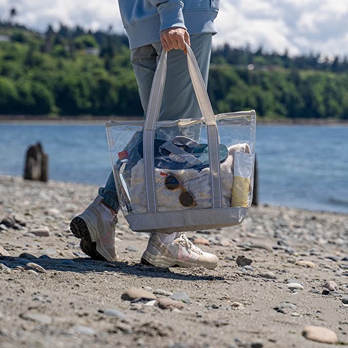 Clear Custom Shopping Bags Carrier Transparent PVC Tote Bag Stadium Outdoor Beach 14x5x13"