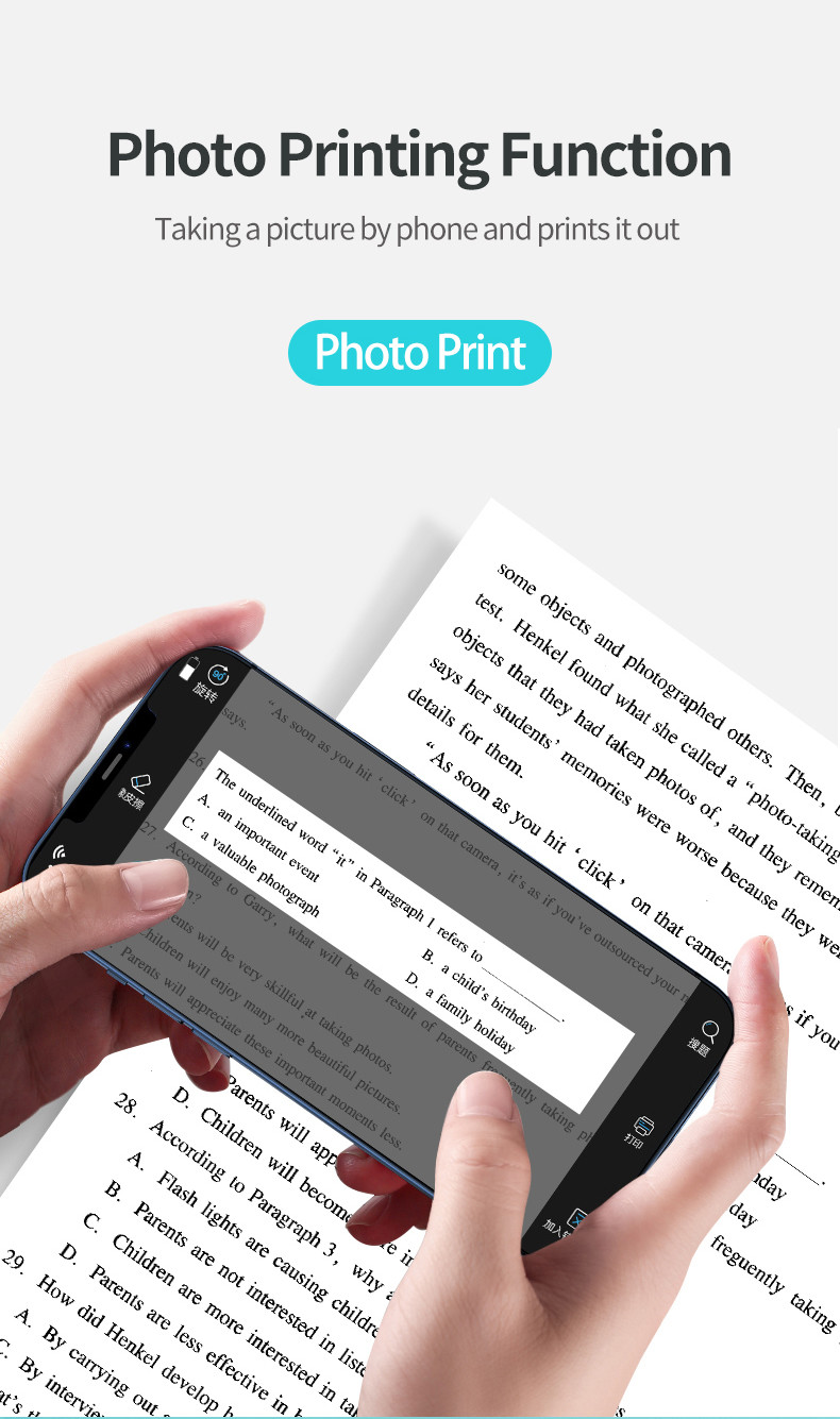 Wireless Bluetooth WiFi Mini Inkless Printer Color Sticker ODM