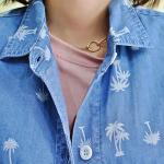 100% Cotton Chambray Long Sleeves Shirt , Loose Fit Blouses For Young Ladies