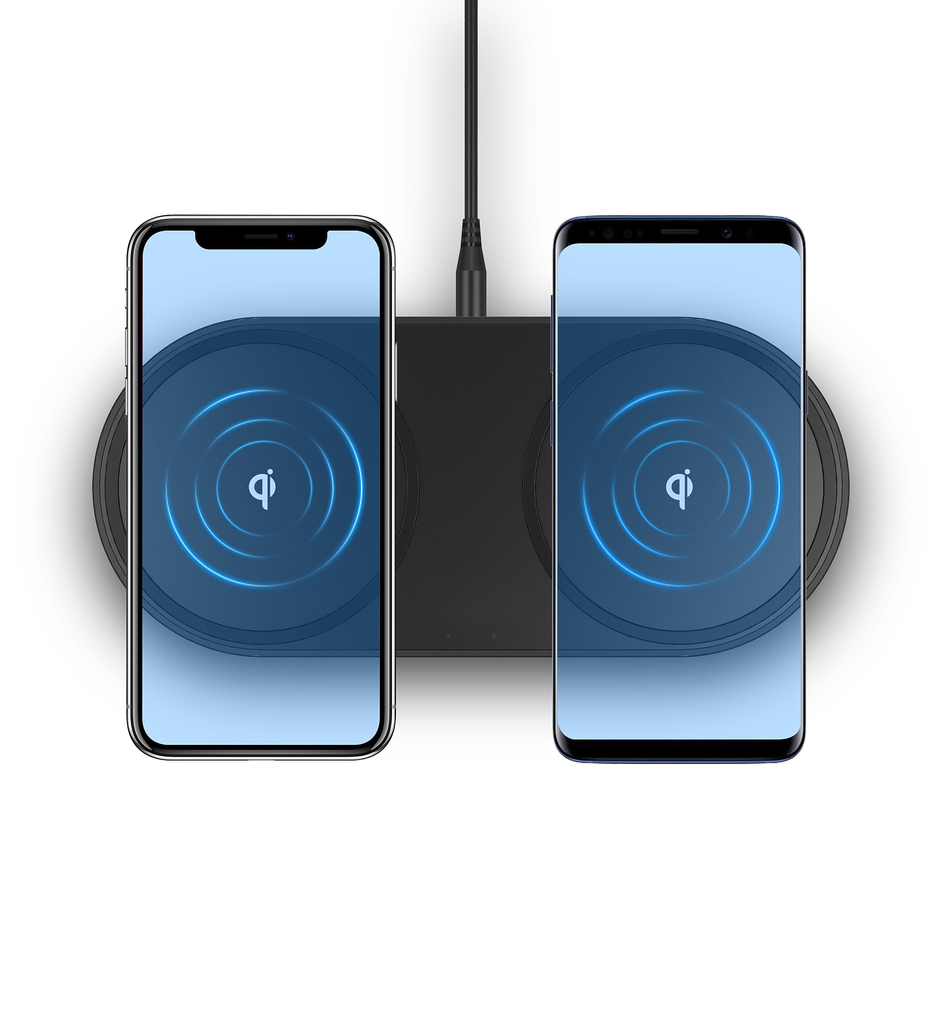 2 In 1 Free Position Wireless Charger , QI ID 8253 Dual Wireless Charging Pad For Samsung Iphone