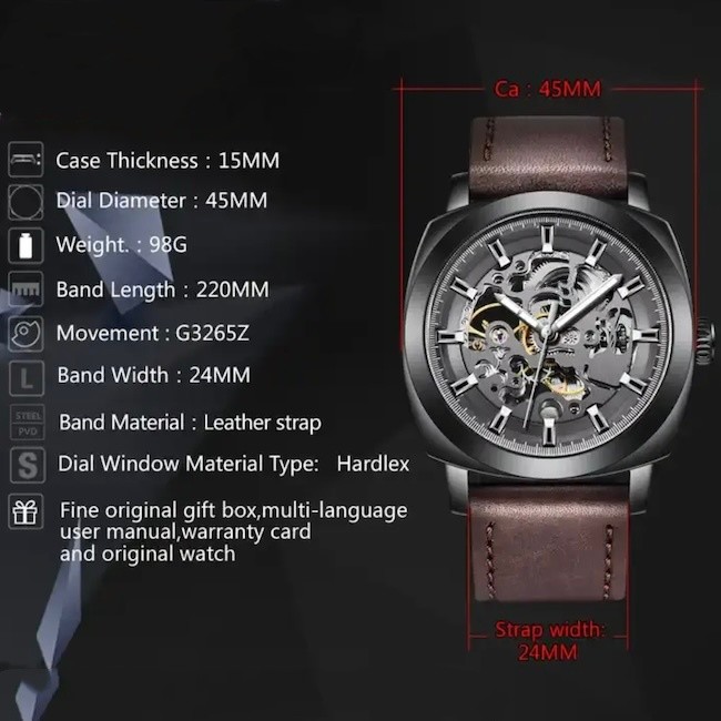 Calendar Automatic Mechanical Watches Citizen Quartz Watch Diameter 45mm