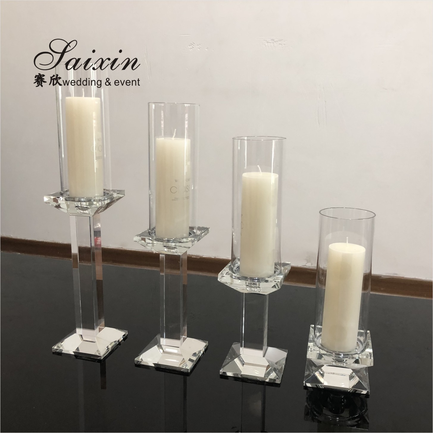 New Design Gorgeous Tables clear acrylic laser cut rectangle pedestal candle stands