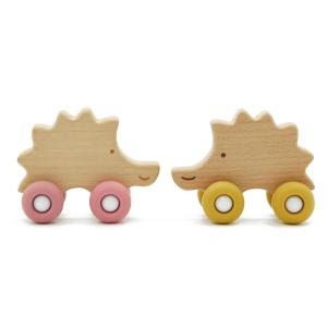 China Beech Wood Hedgehog Car Personalised Baby Rattle Food Grade Silicone wholesale