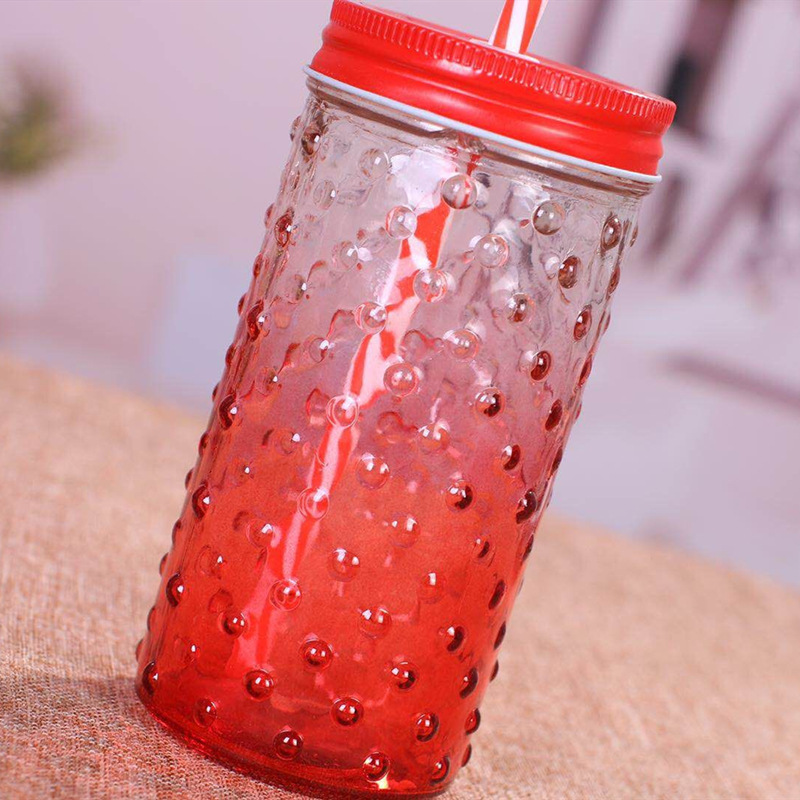 Wavelet dot Shape glass 370ml juice jar mason jar with llid and straw