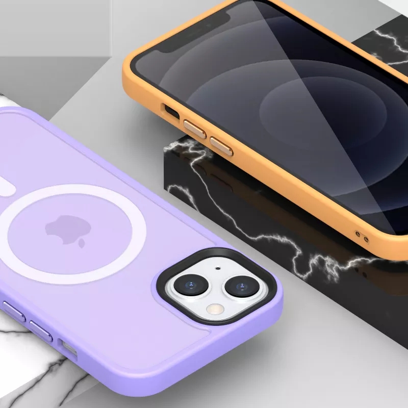 Iphone 13 Promax Clear Magnetic Mobile Phone Cases with Frosted Magnetic Ring Metal Button and TPU