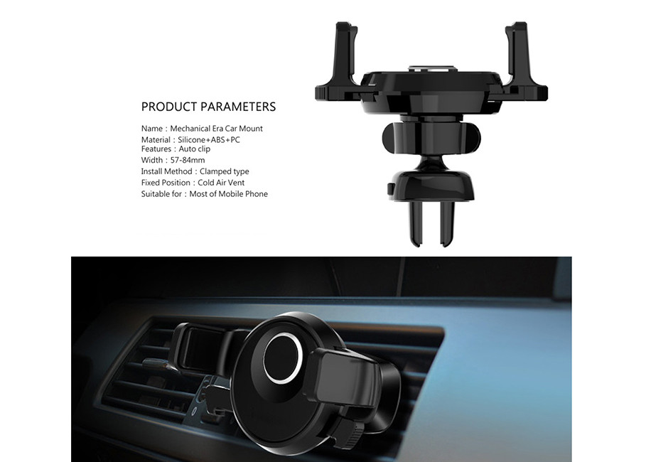 Mini Black Adjustable Phone Holder 360 Degree Mechanical Era Car Mount 70g