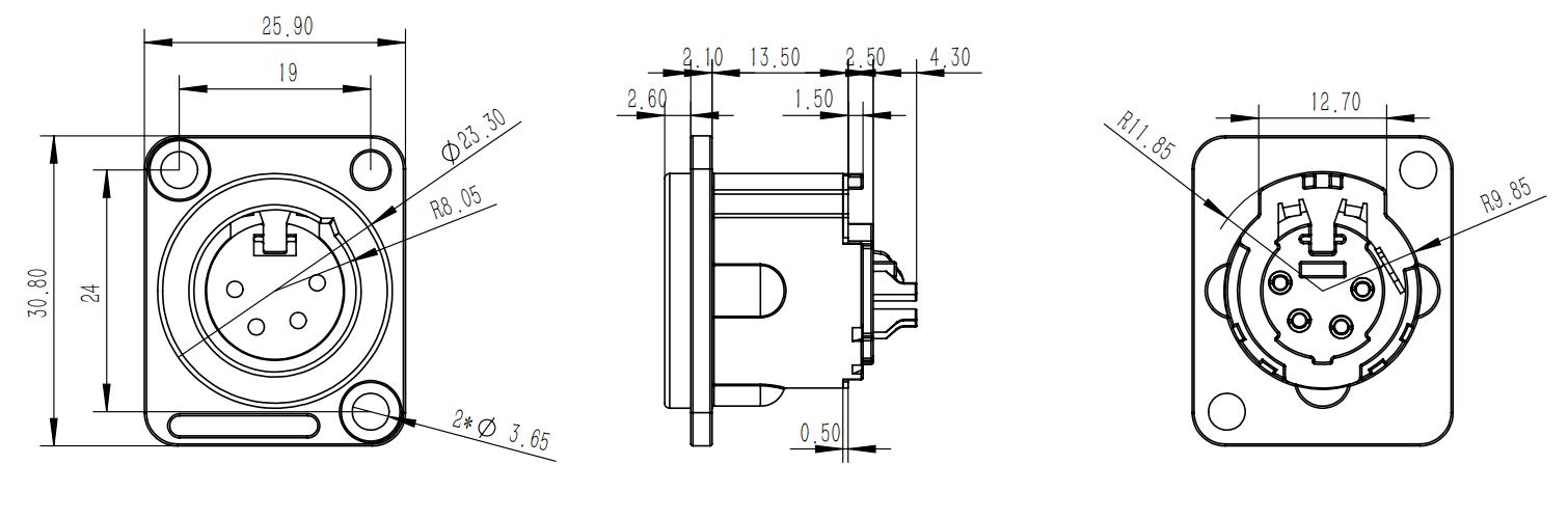 4 Pin XLR Connector Socket Male Electrical Connector D Type Shape