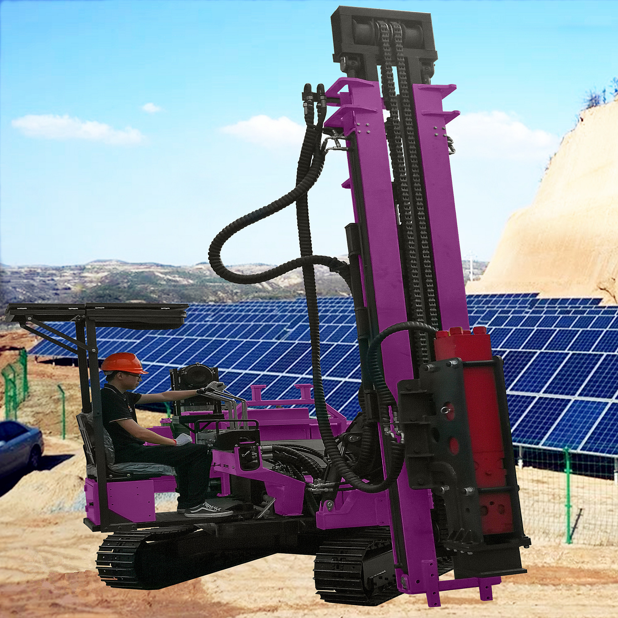 Solar Pile Driver Machine Hydraulic Portable Pile Driver Screw Pile Driving Equipment with Rotary Torque 10000N.m