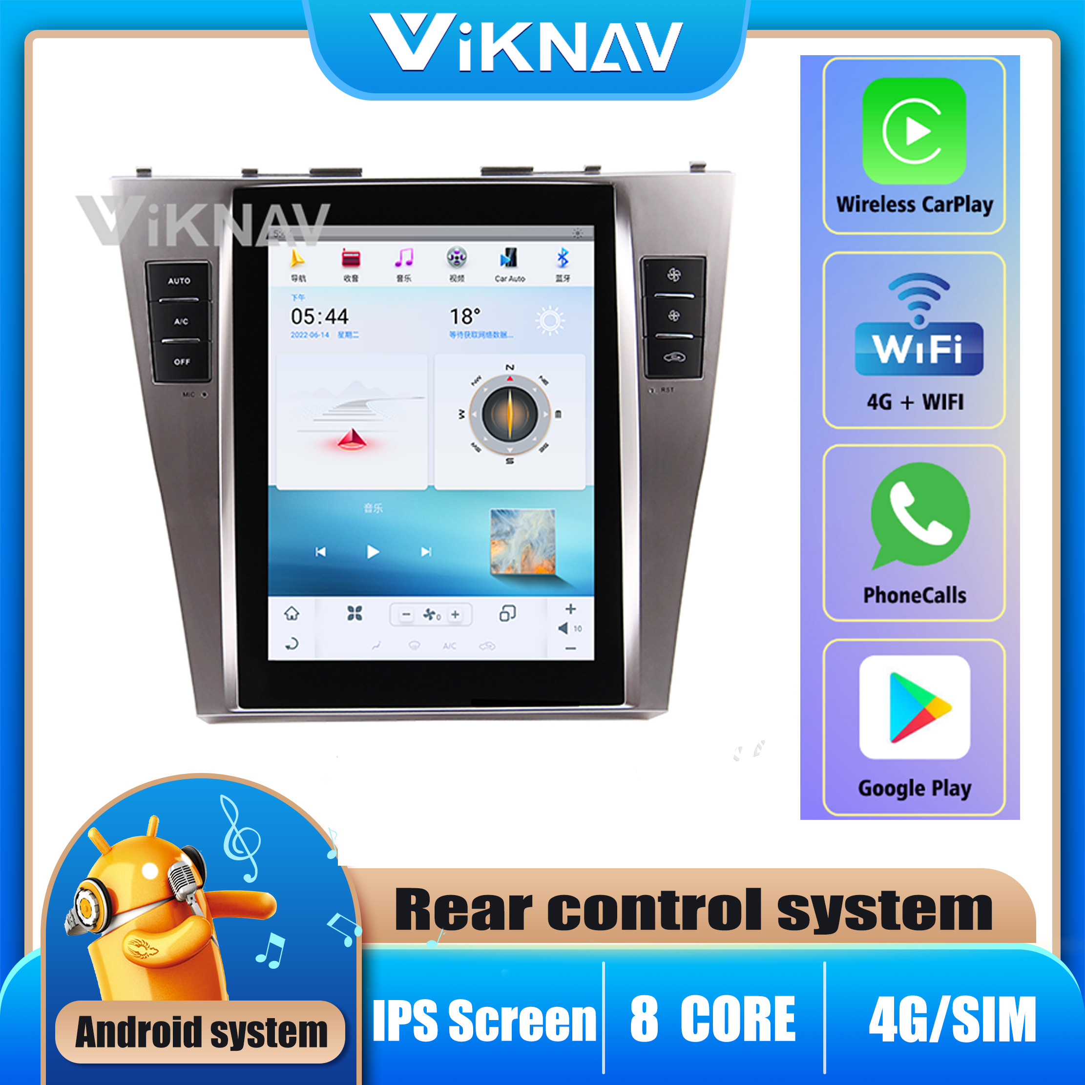 10.4 Inch Android Head Unit For 2006-2011 Toyota Camry Navigation GPS Multimedia DVD Player Wireless Carplay renesas mcu