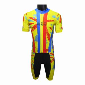 China Cool Style Yellow Short Sleeve Trek Cycling Clothing , Mens Cycling Skinsuit wholesale