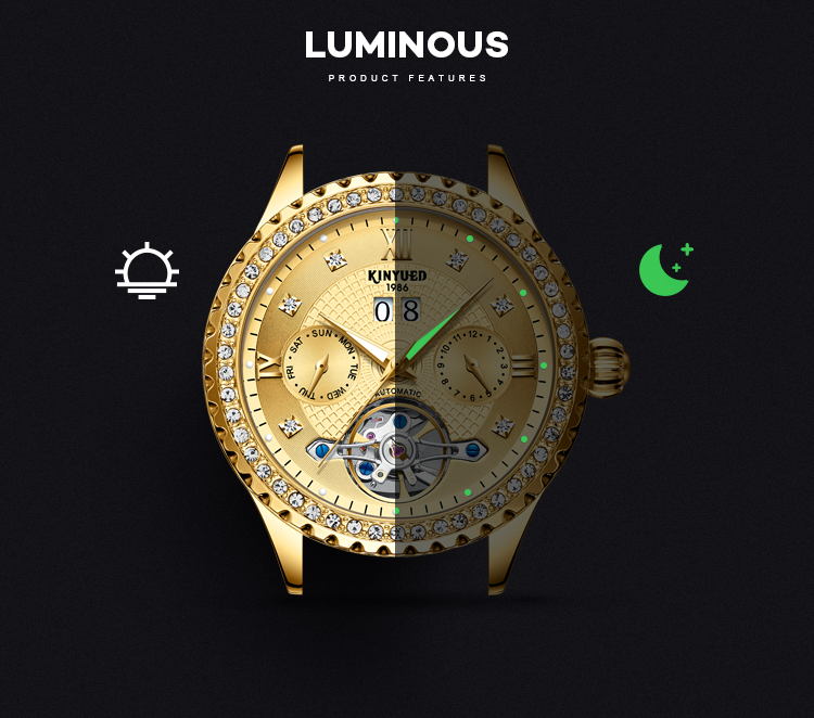KINYUED Luxury Brand Watches Chronograph Men Sports Stainless Steel Waterproof Mechanical Watch