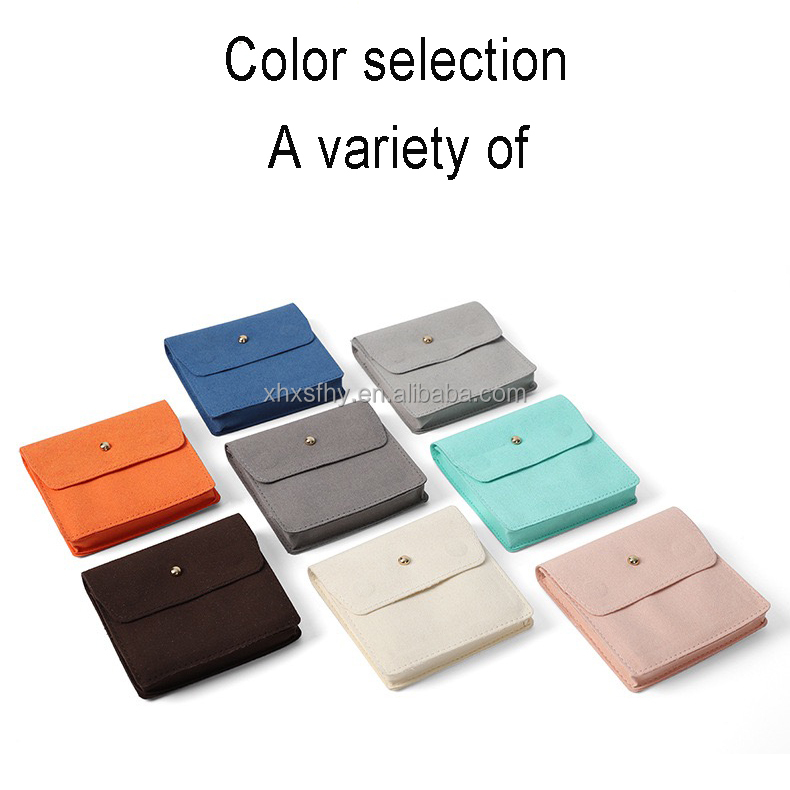 Custom Logo Jewelry Necklace Gift Bags Snap Button Microfiber Jewelry Pouch Jewelry Packaging Storage Bag