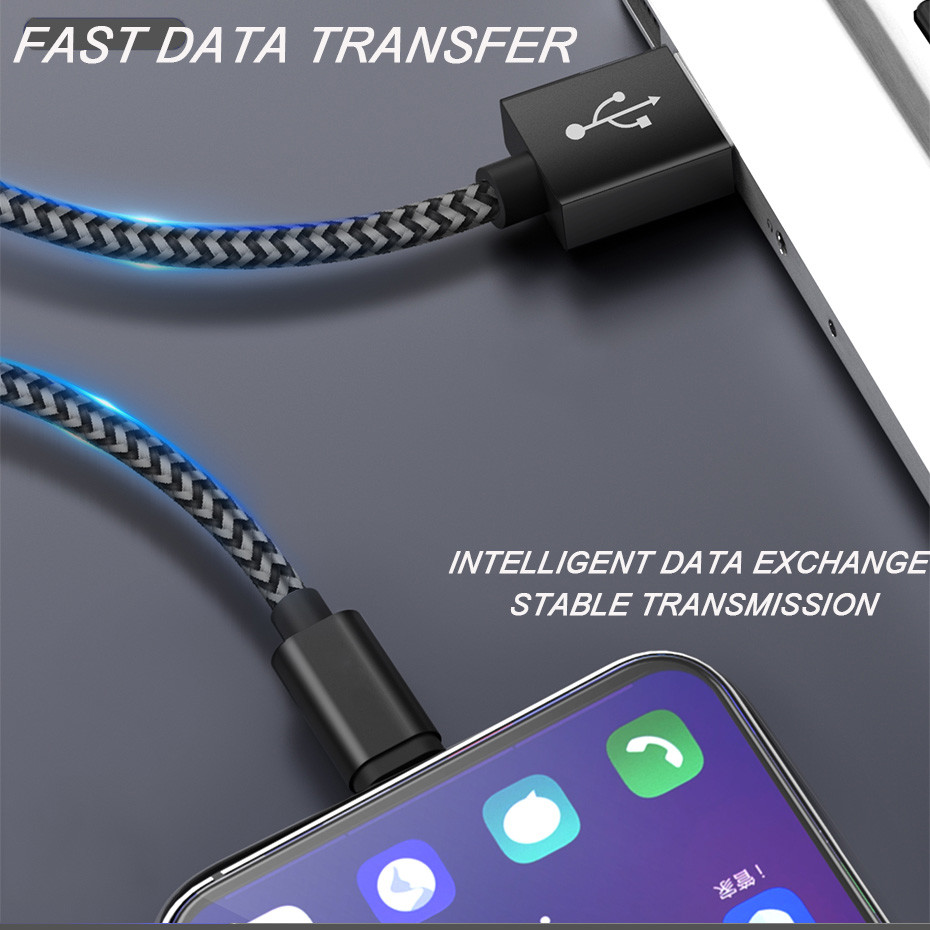 Nylon Braided 2A Fast Charging Cable Data Transfer Micro USB Type C