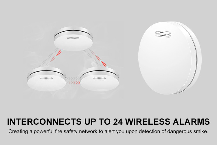 Pure White Round Shape Fire Alarm Smoke Alarm Detector With ABS Fireproof Materia
