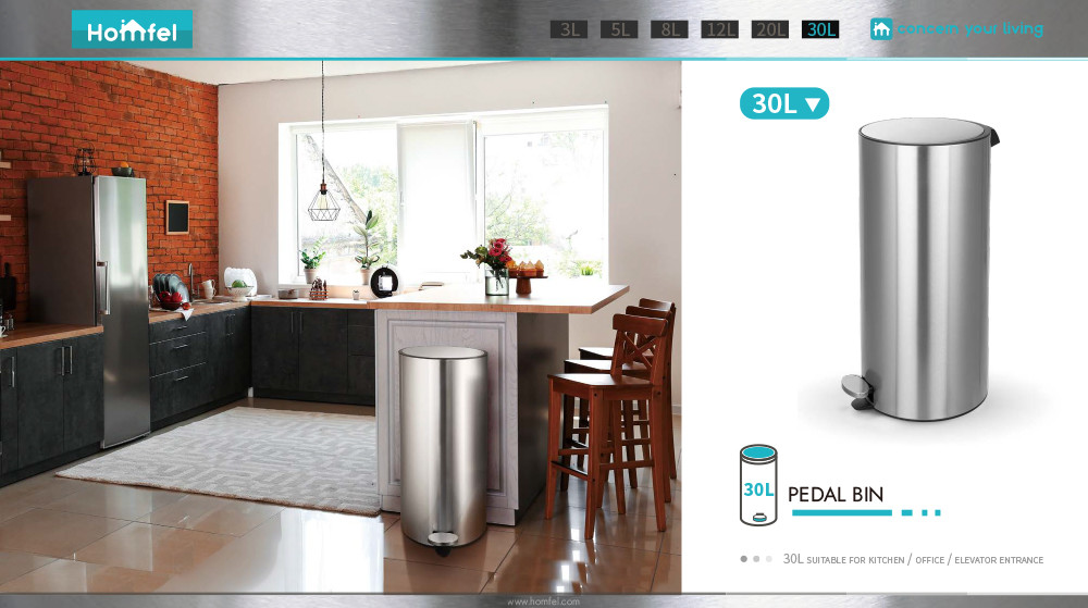 Rolling Cover Type Jobs Pedal Bin Soft Close Stainless Steel Waste Bin for Bathroom and Kitchen