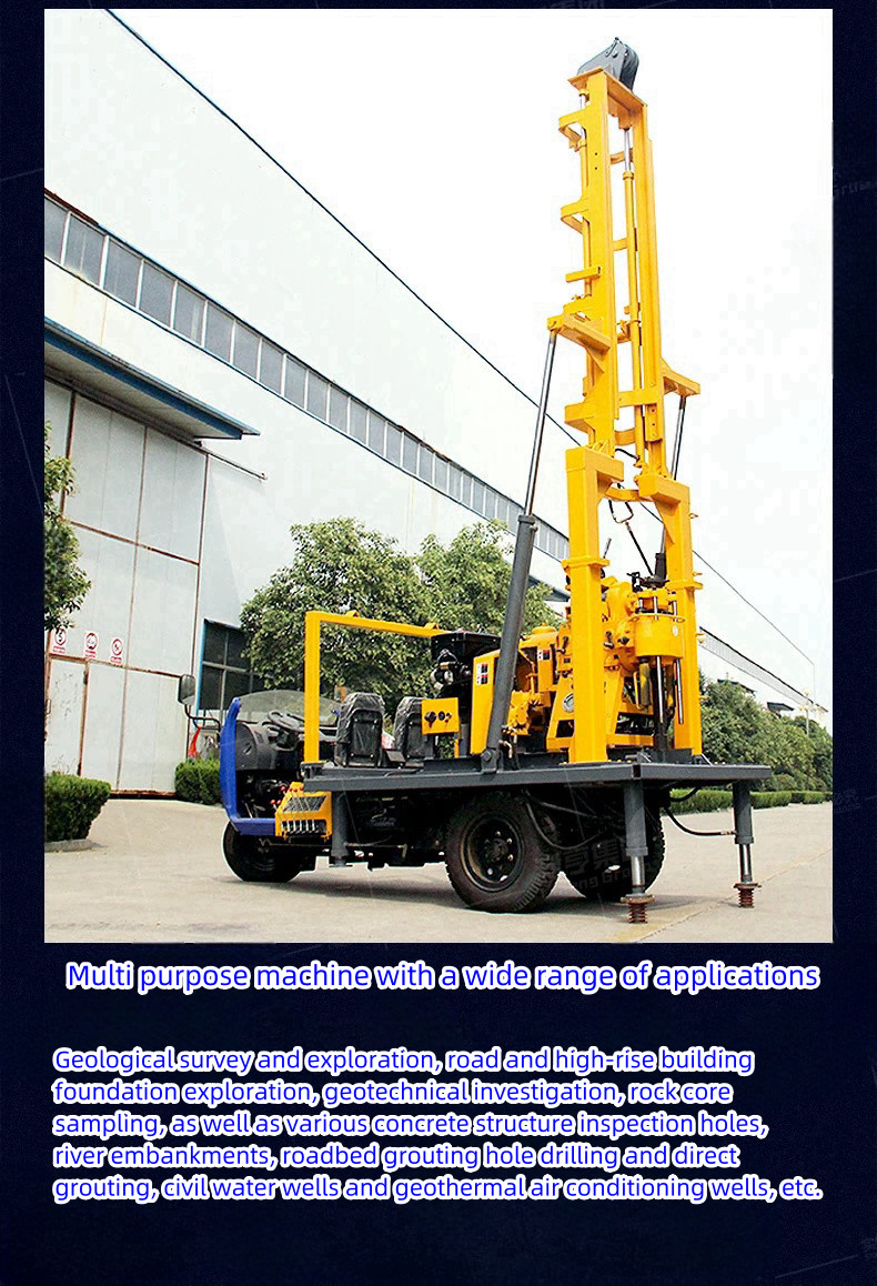 Rural Tricycle 200M Deep Water Well Drilling Rig Hydraulic Car Mounted