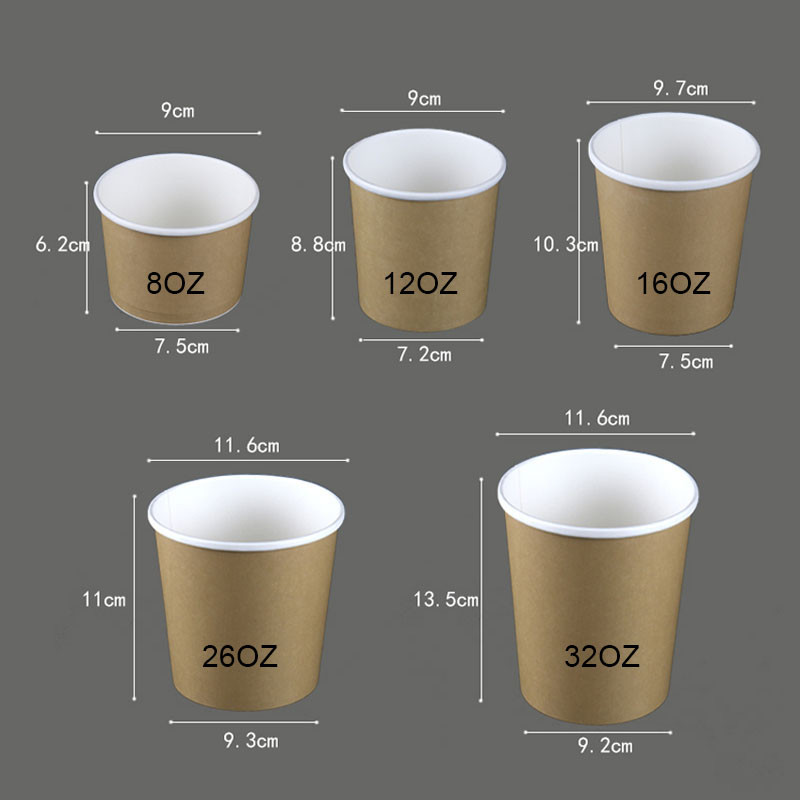 Multiple Specifications Blank 300g Kraft Paper Disposable Soup Bowls With Clear Plastic Lids
