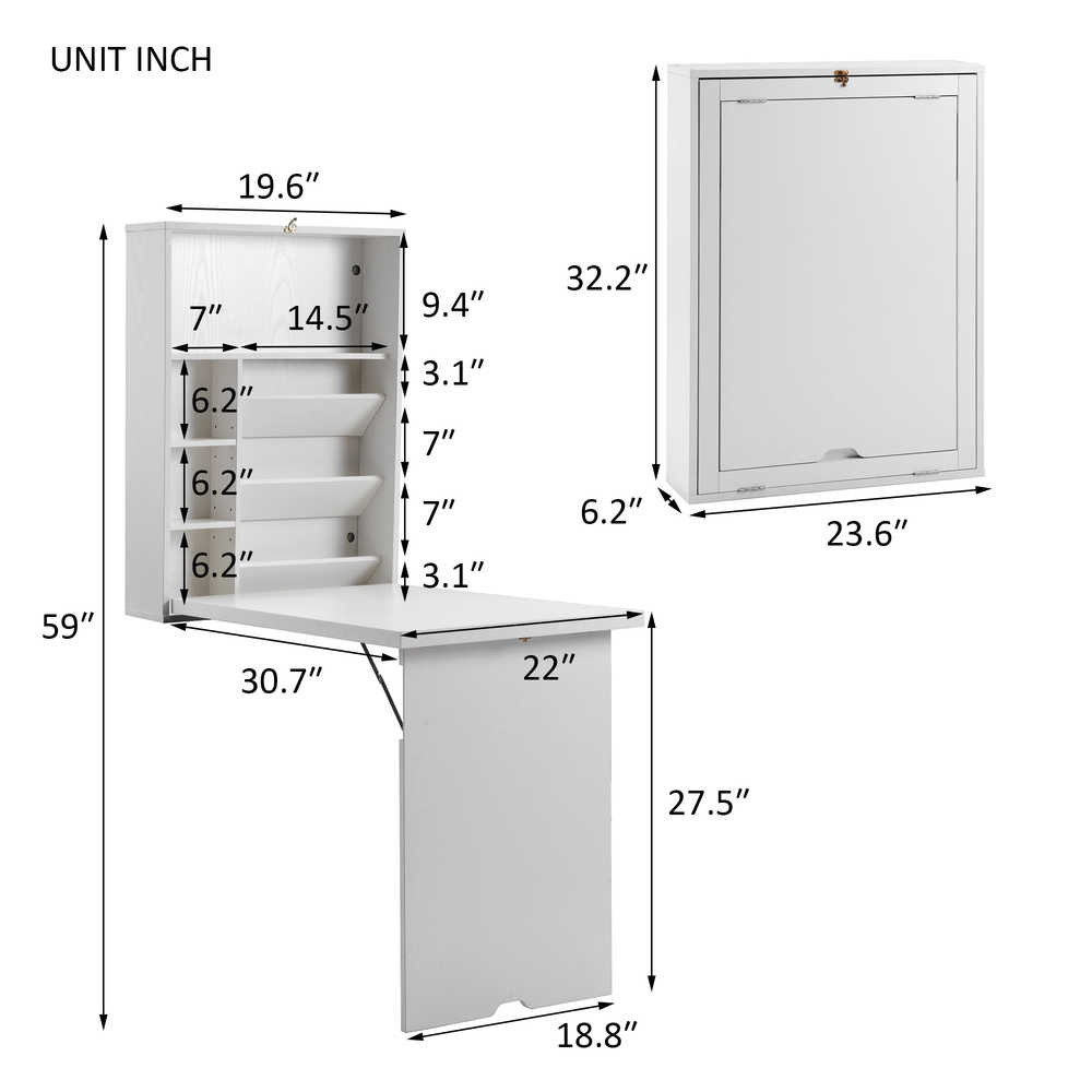 White 59“H 6.2“D Folding Home Office Computer Table With Shelves