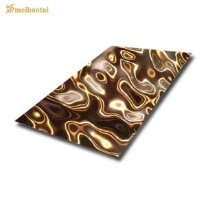 China SS 304 PVD Golden Ceiling Wall Panels Decorative Water Ripple Plate wholesale