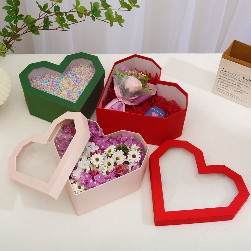 Custom Heart-Shaped Flower Gift Box With Transparent Window Direct with Heart-Shaped