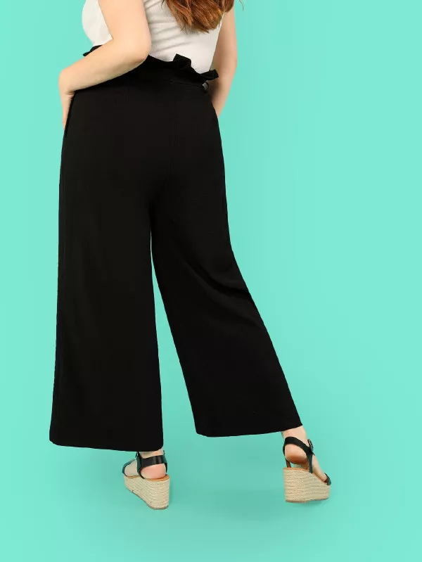 factory clothing manufacturer new style black custom women wide pants with four bottons