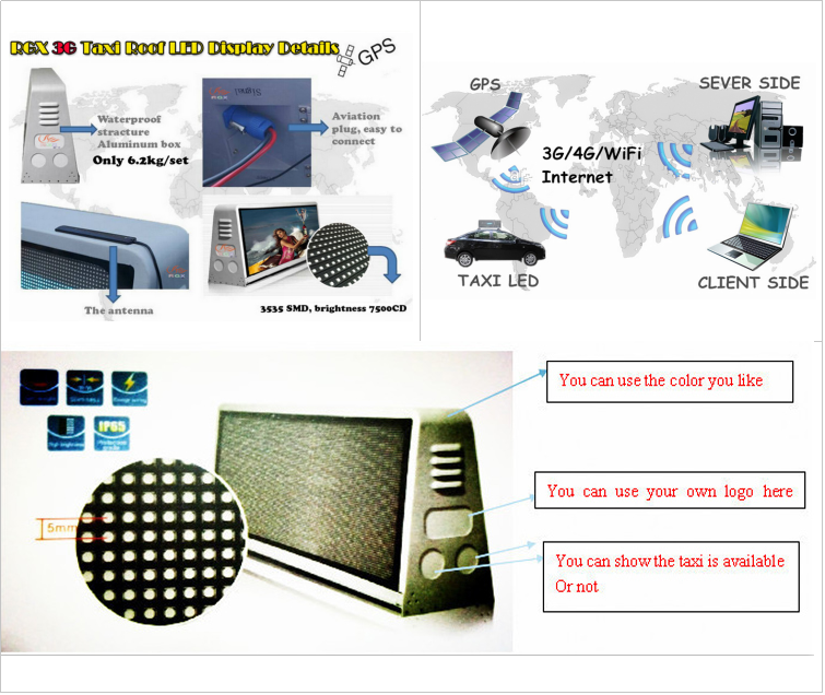 3G WIFI wireless P5 programmable led advertising wireless taxi led top light display