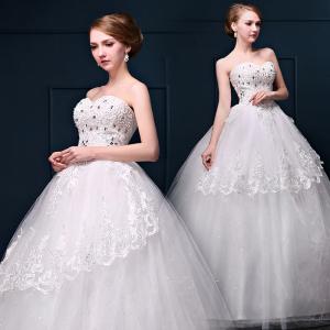 China Beaded Princess Waist Bra Lace Flower Shoulder Wedding Dress Wholesale Bride Wedding Dress on sale