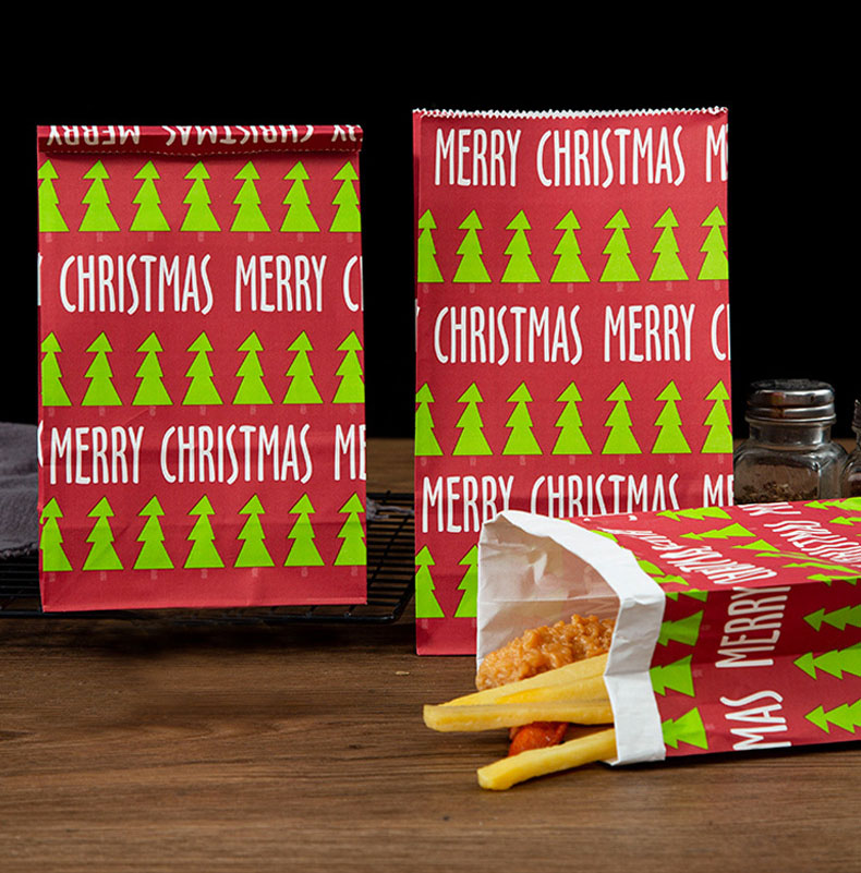 Christmas Printing Bio-degradable Kraft Paper Bag for Food Grade Eco-friendly Packaging