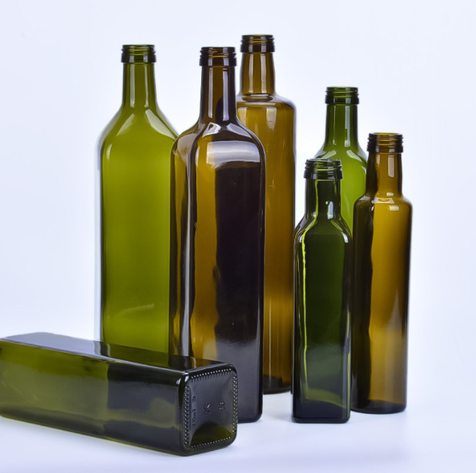 Collar Material Glass Dark Green Square Bottles 250ml 500ml 700ml for Cooking Olive Oil