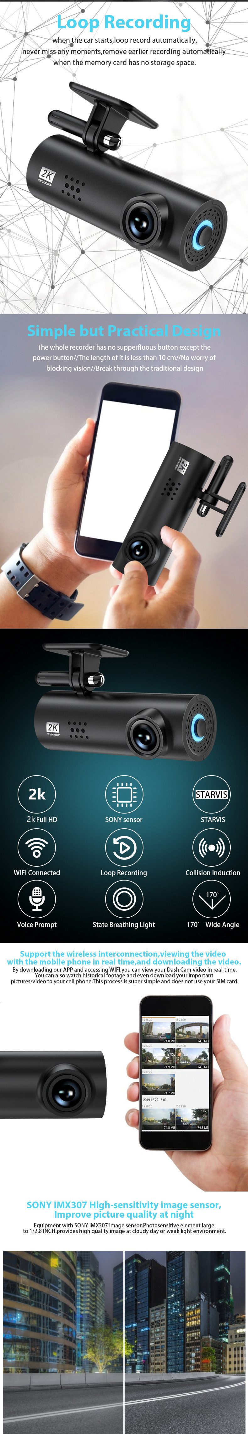 70mai Hidden Dash Cam WIFI GPS Novatek 96672 Chipset FHD Single Lens