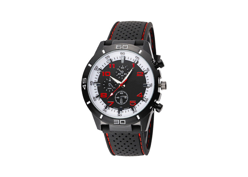 Silicone Strap Stainless Steel Chronograph Watch Black 100 M Water Resistant