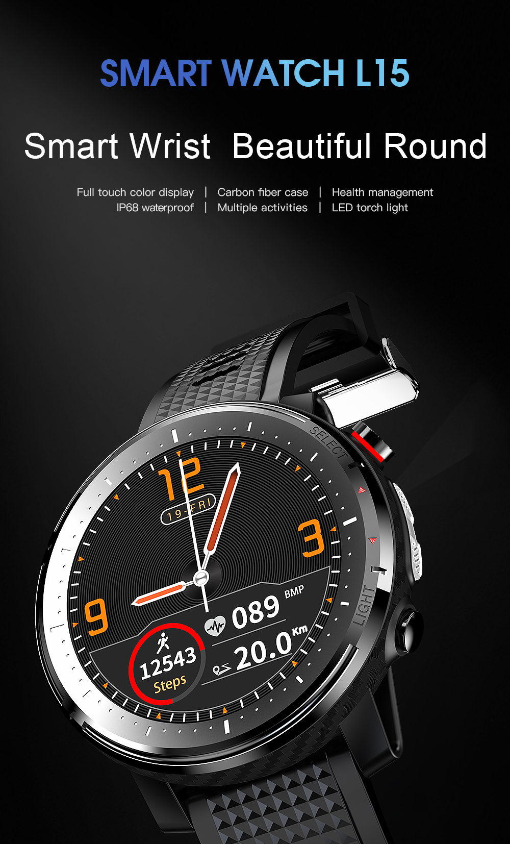 Temperature Smart Band L15 Watch Heart Rate Blood Pressure Monitor Cicret Bracelet Phone