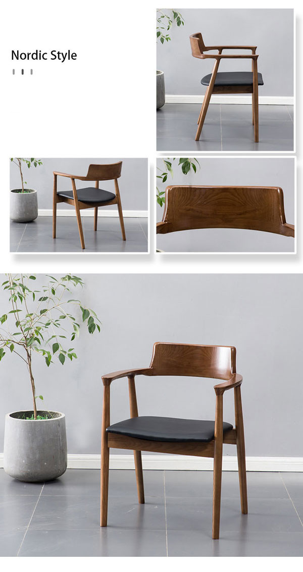 Vintage Lounge Dining Chair Solid Wood Ash Frame Leather Cover Sponge Cushion