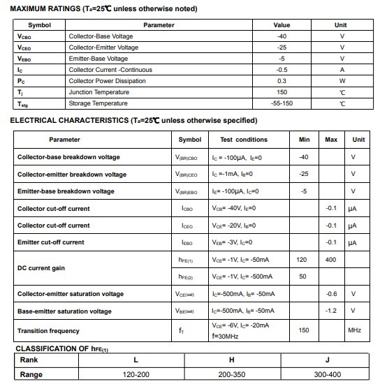 CJ Electronic Diodes And Transistors , S8550 Datasheet Transistor SOT-23