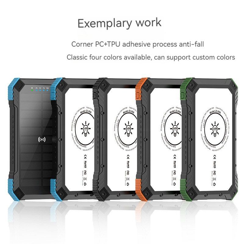 Outdoor Power Bank for iPhone 15 15W Wireless Output 22.5W Solar Charging and 3A Output