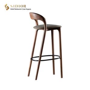 China Nordic Solid Wood Contemporary Bar Chairs PU Leather High Back Bar Stools SGS wholesale