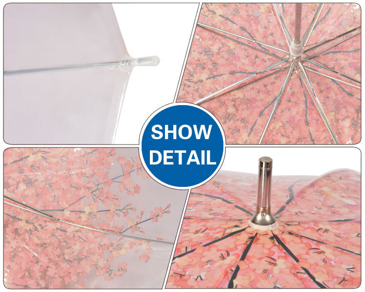 Outdoor Compact Transparent Rain Umbrella Plastic Colored Hook Handle