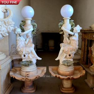 Garden Natural Stone Lady Sculpture With Lamp Marble Statue
