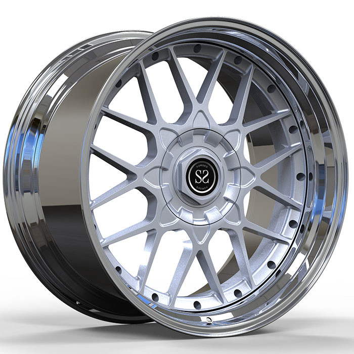 A6061 Aluminum Forged Wheels 2 Piece In Sliver High Gloss Polished For Customized GT car