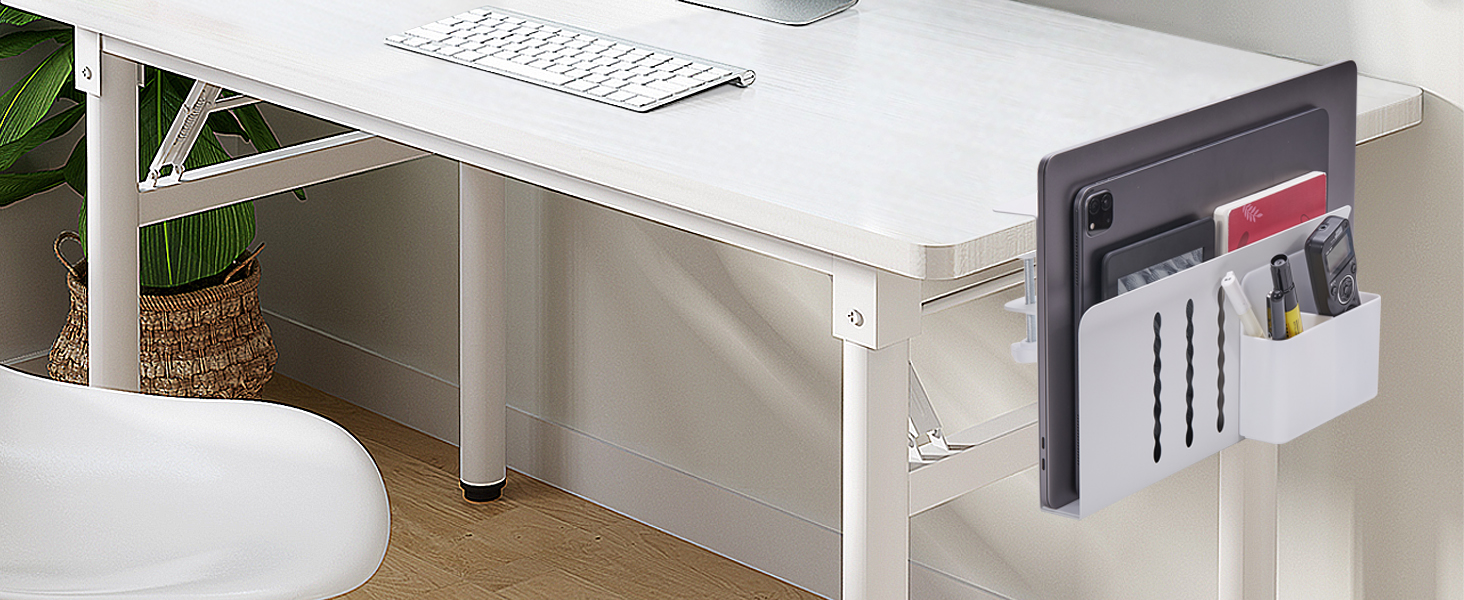 Desk Side Storage Hanging Desk Organizer White Document Shelf for Office and Home