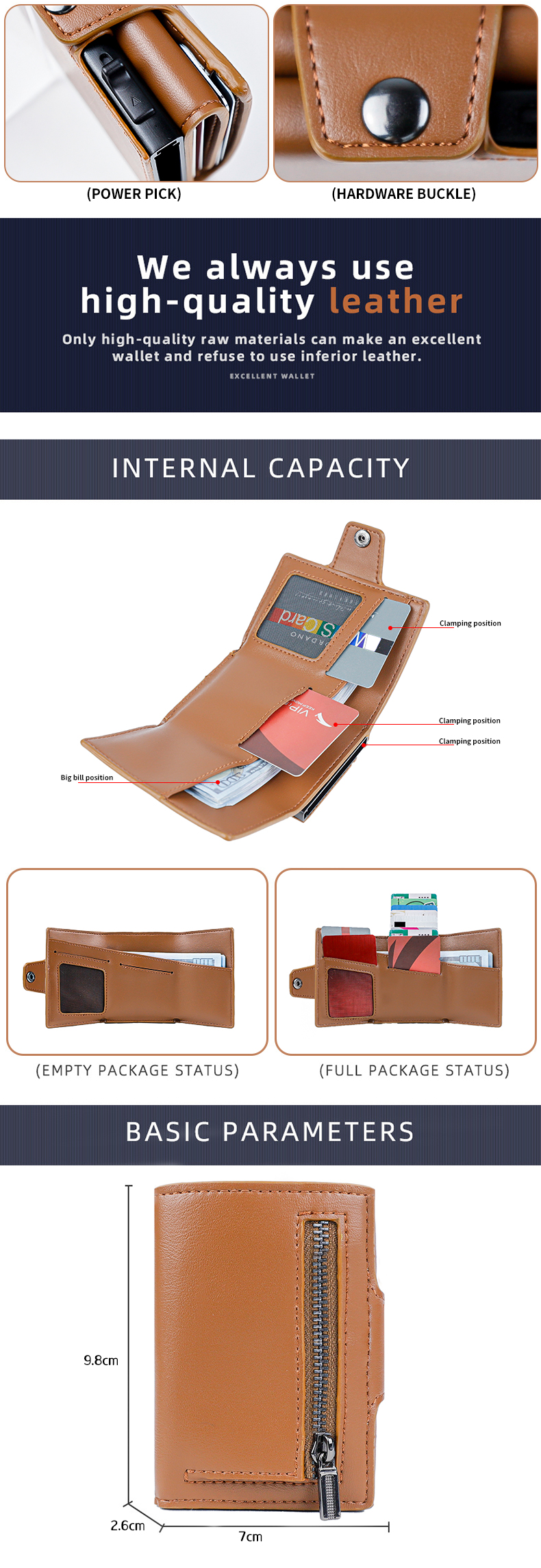 Credit Card Pop Up RFID Wallet Blocking Slim Sleeve Vintage Leather Man Card Holder