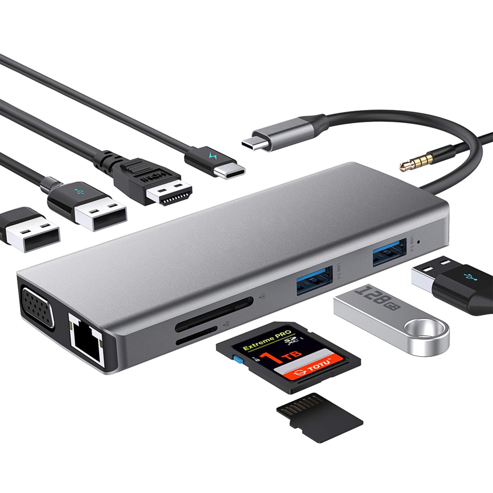 Enhanced Connectivity 12 In 1 USB C Type-C Hub Multiport Dock Station With Dual HDMI