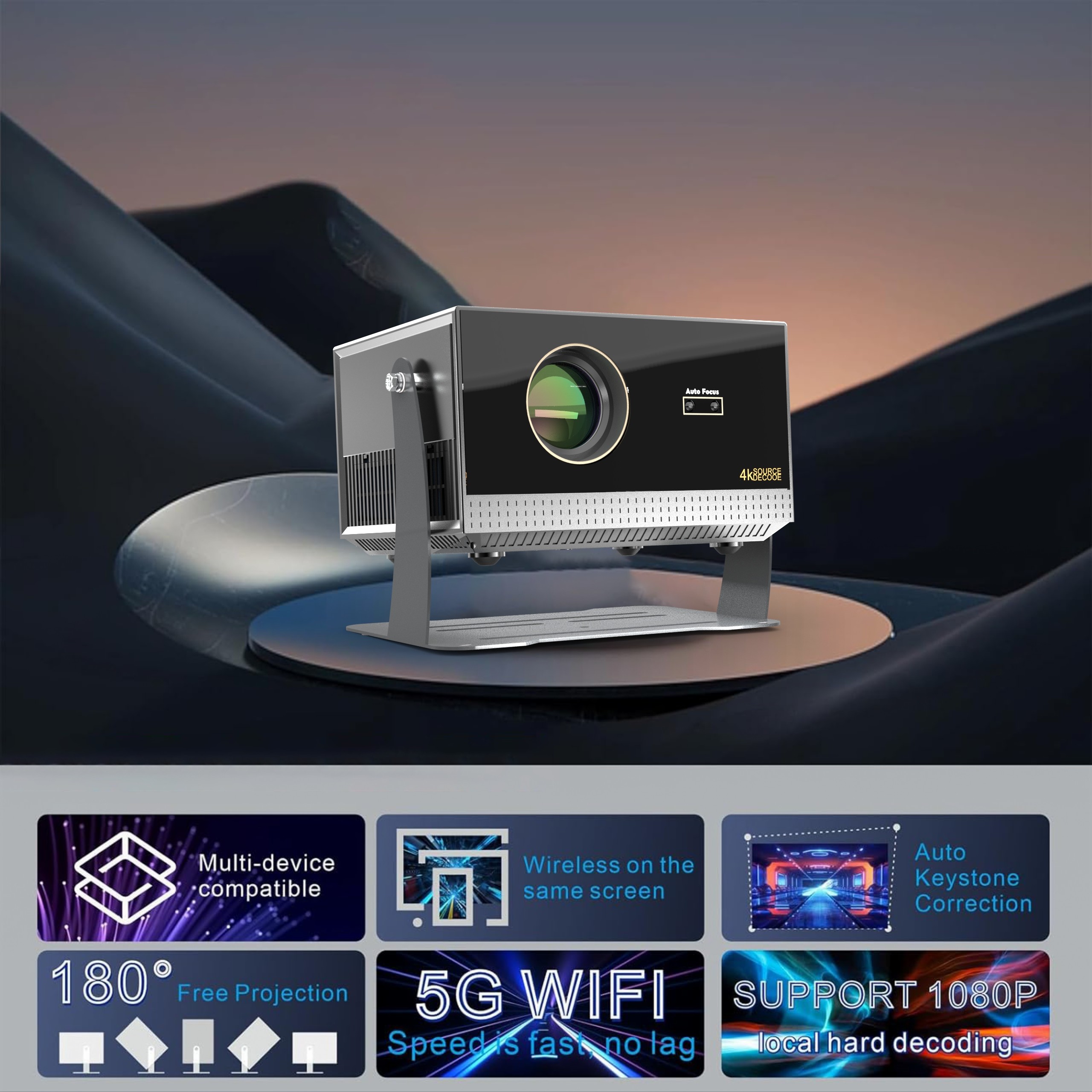 H1 360° Flip Freestyle Projector 600 ANSI Lumens Dust Free 1080P Android Home Projector