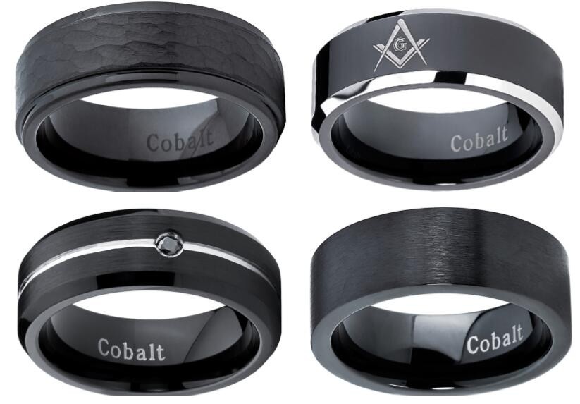 Tagor Jewelry Made Customize Black Shiny Brushed Wedding Engagement Cobalt Chrome Rings