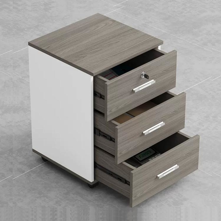 Grey Office Wooden Filing Cabinets 3 Drawer Movable File Cabinet With Wheels