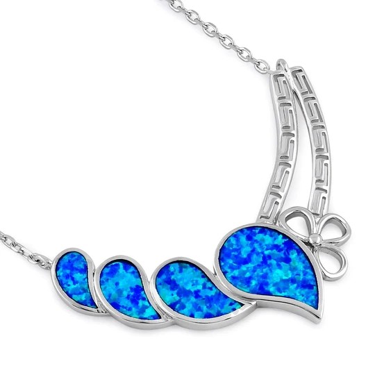 925 With Sterling Silver Blue Lab Opal Anthurium Bouquet Greek Pendant Fire Opal Jewelry