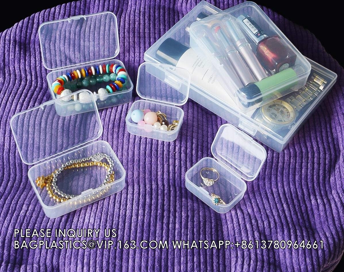Mixed Sizes Rectangular Empty Mini Clear Plastic Organizer Storage Box Containers With Hinged Lids For Small Items