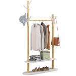 Custom Pinewood Clothing Coat Rack Hanger Stand With Shoe Rack
