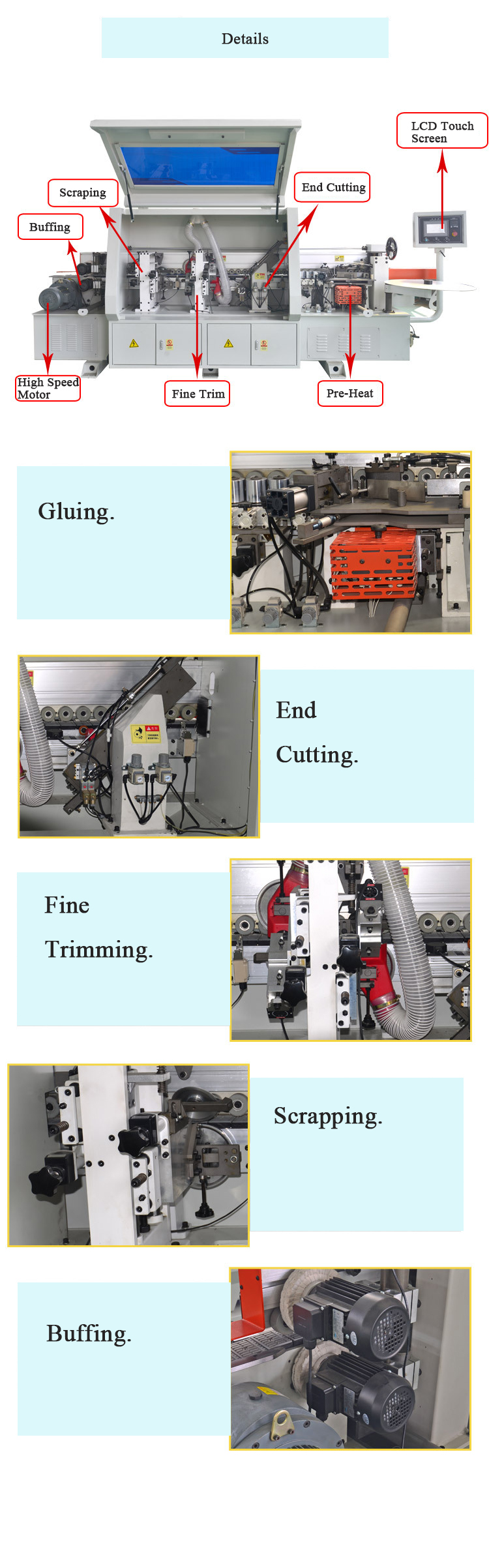Plywood Edge Banding Machine with 0.3-3mm Band Thickness and Automatic Board Trimming