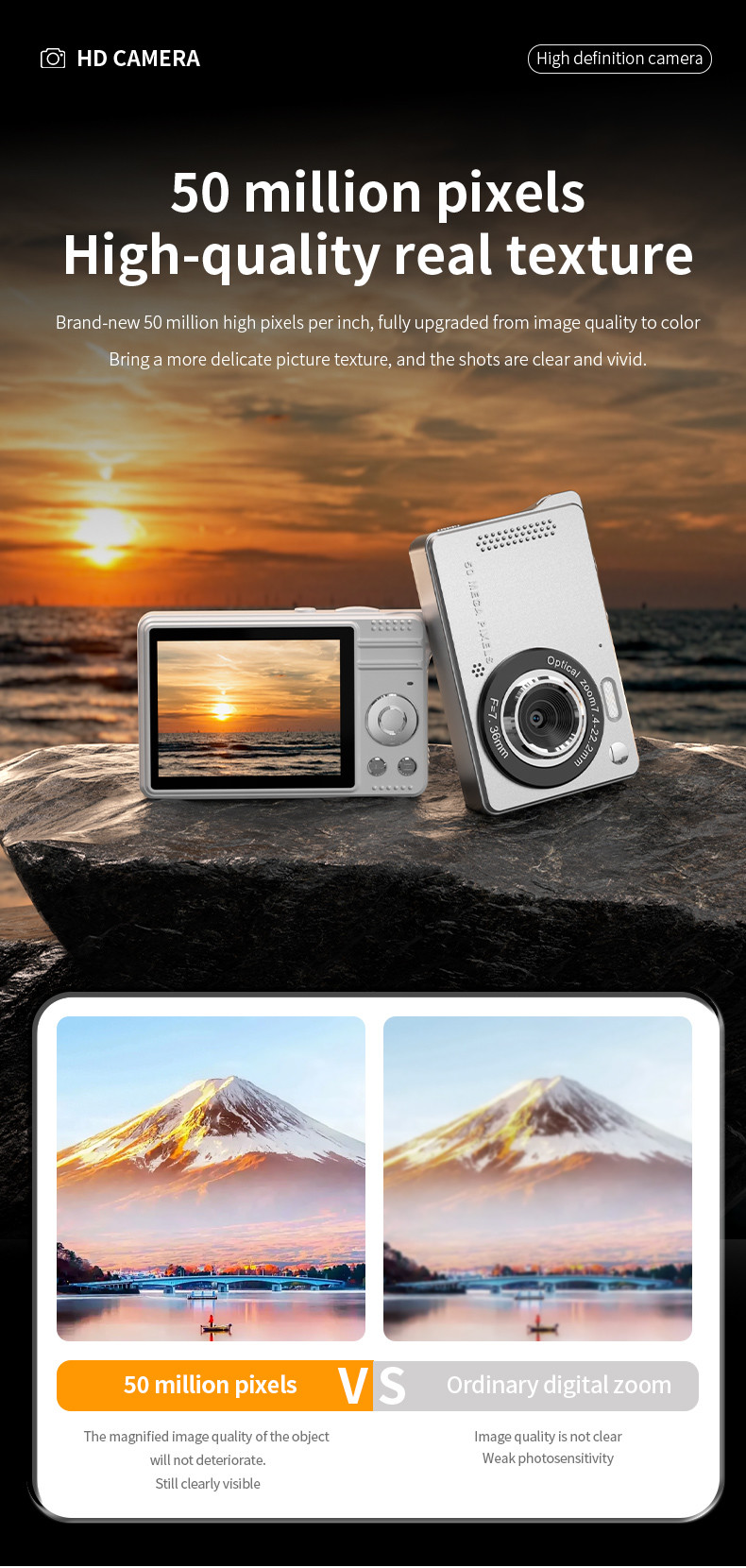 Compact Digital Camera Camcorder Point And Shoot 4K Ultra HD 44MP